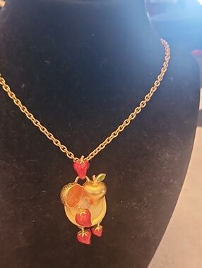 Bob Mackie Gold-Tone Fruit Cluster Pendant Necklace with Red Accents